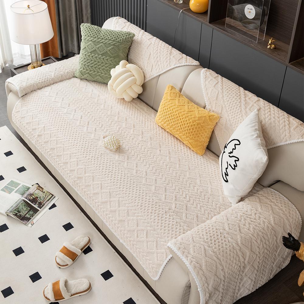 Solid Color Non-Slip Sofa Cover, Washable & Soft Couch Protector with Geometric Jacquard Design for Home & Living Room, Sofa Towel & Comfortable Throw Pillowcase, Furniture Protector #GLOBAL PICKS