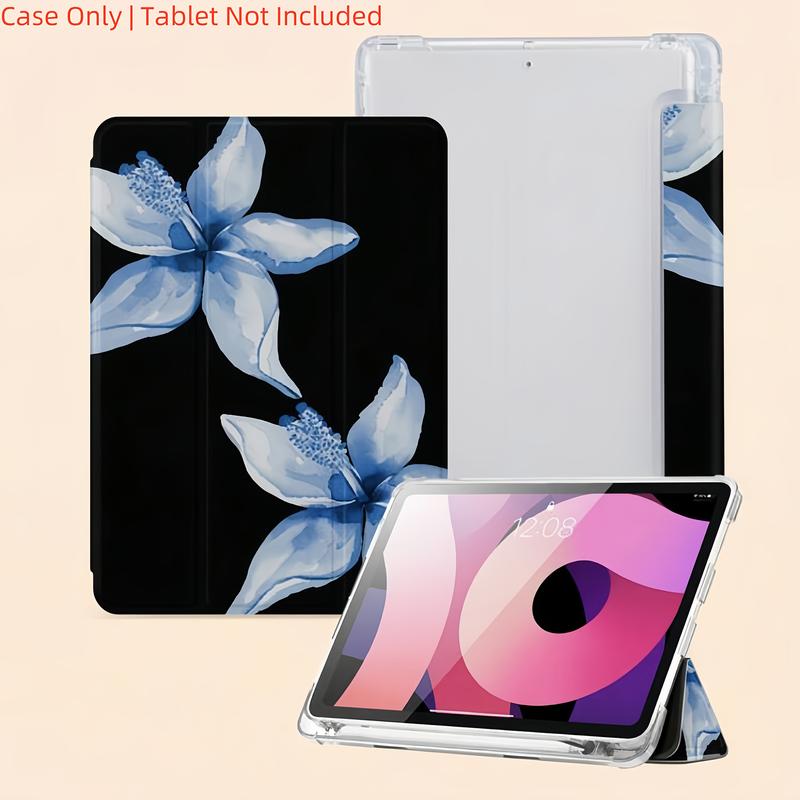 Blue Flower Tri-Fold Flip Cover Stand with Pen Holder and Anti-Drop Tablet Case for iPad Air 4th/Air 5th (10.9-Inch), 7/8/9th (10.2-Inch), 5th/6th, Air 1st/Air 2nd (9.7-Inch), Air 3rd (10.5-Inch), Pro (11-Inch), 10th Generation