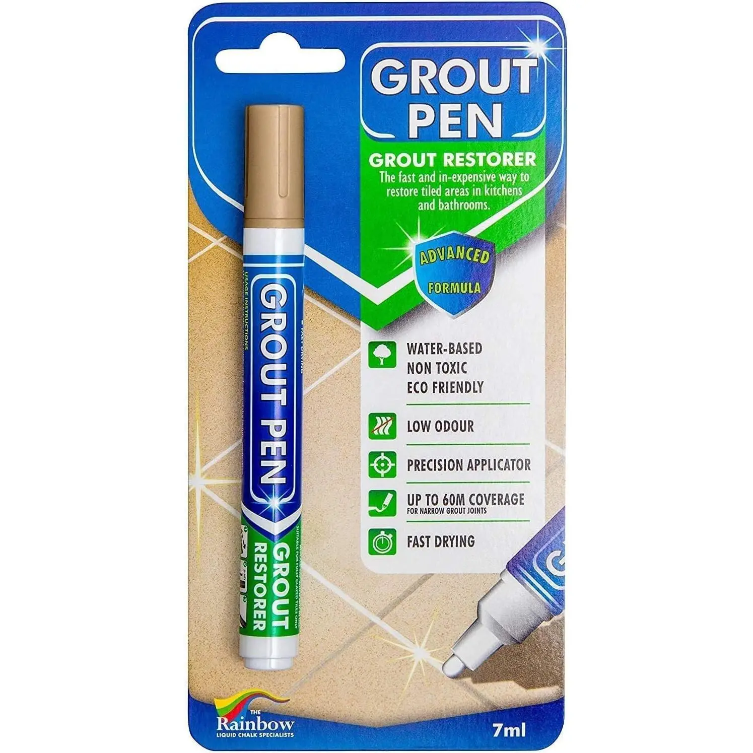 Beige Tile Paint Marker: Waterproof Grout Paint, Tile Grout Colorant and Sealer Pen - Beige, Narrow 5mm Tip (7mL)