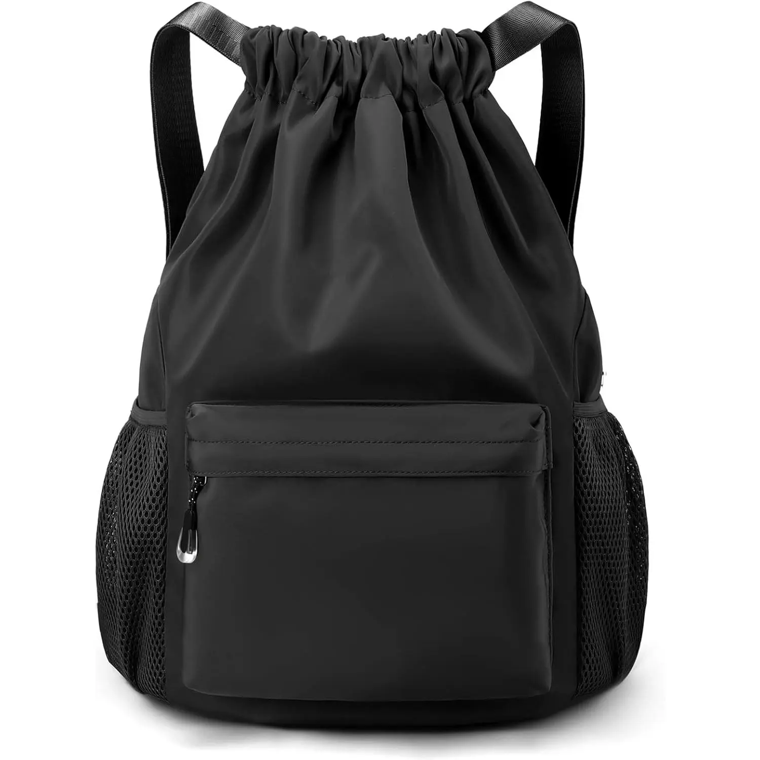 Black Drawstring Backpack for Women, Waterproof Drawstring Gym Bag for Men, Cinch Sack for Basketball, Pull String Sport Bag for Soccer.(Large)
