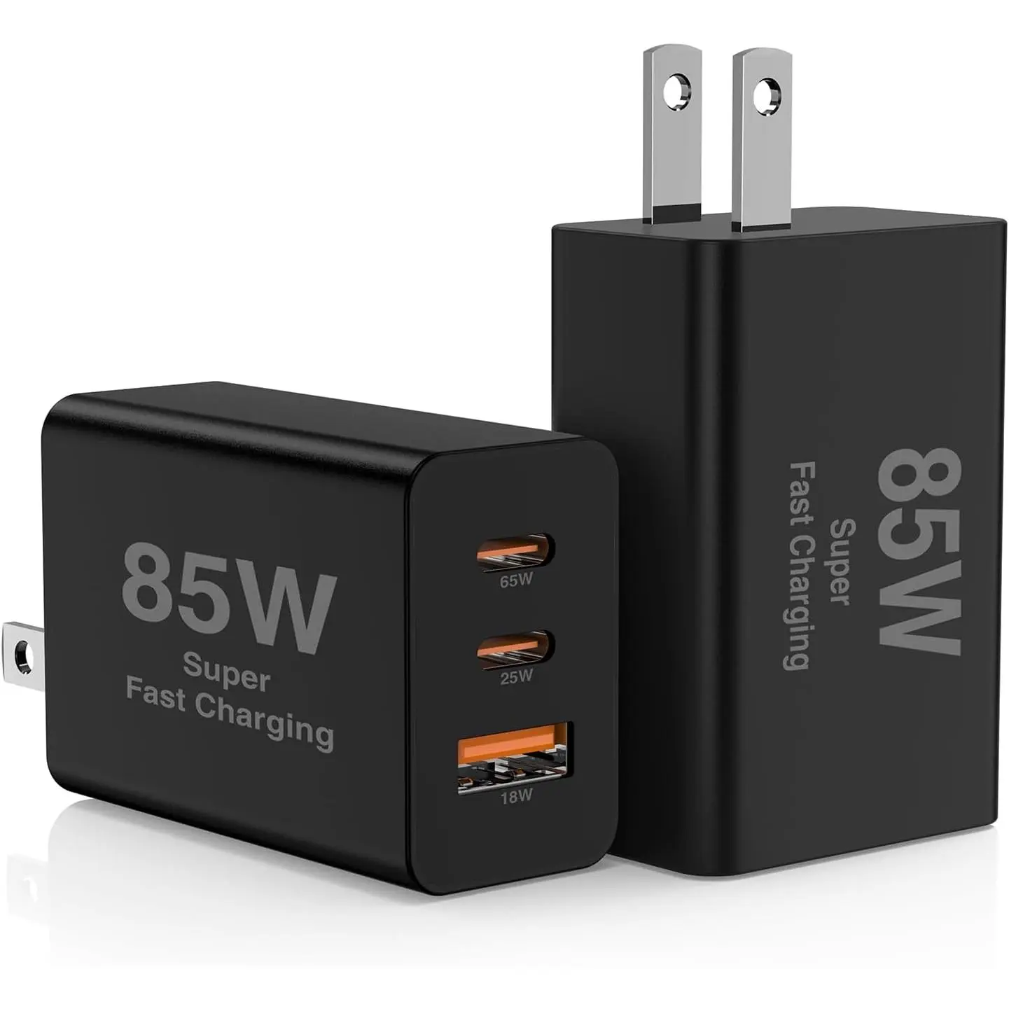 2Pack 85W USB C Wall Charger Block, 3-Port USB C Charging Adapter 100W Type C Super Fast Charging Power Plug Cube for MacBook Pro/Air,i-Pad Pro,i-Phone 17/16/15, Galaxy S25,and More-Black​