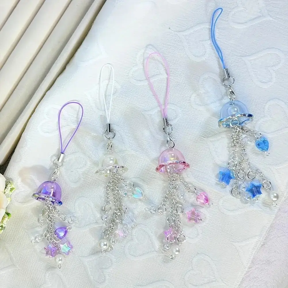 Jellyfish Phone Charm Star Heart Beaded Lanyard Y2K Aesthetic Strap Dangling Cellphone Chain Bag Decoration Accessory