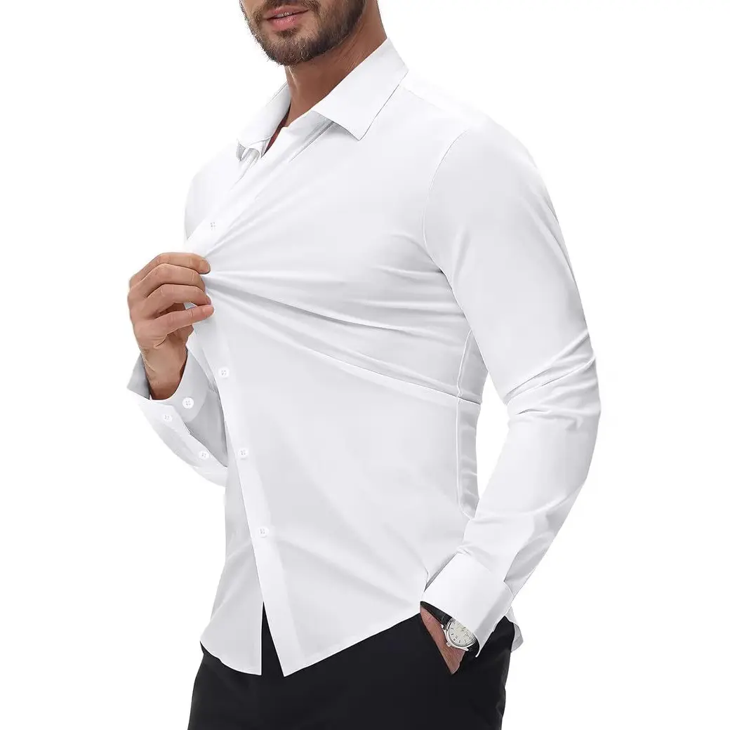 European & American Bestseller: Men's Seamless, 4-Way Stretch Shirt - Summer Silky-Smooth, Wrinkle-Free, Muscle-Fit Stretch Shirt. Versatile & Comfortable Business-Casual Men's Formal Top.