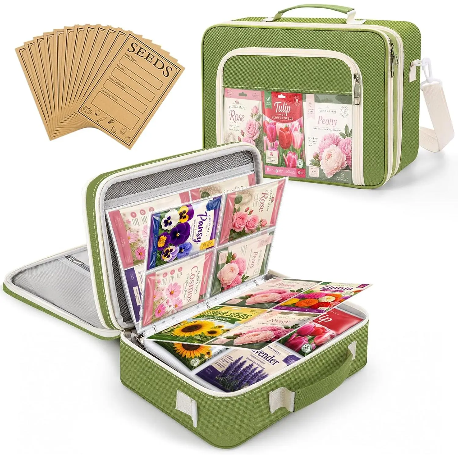Seed Storage Organizer Binder, Seed Holder Organizer with 20 count  Seed Envelopes & 30 count Sheets Protectors Holds 120 Packets, Garden Saving Binder Bag for Gardeners, Hobbyists, Organizers