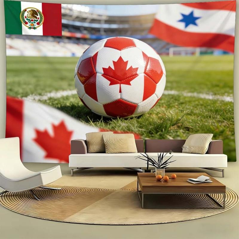 1 pc microfiber FIFA World Cup Tapestry Soccer Ball Canada Flag Stadium Wall Hanging Living Room Dining Room Bedroom Outdoor Holiday Decoration Ornament Atmospheric Enhancement Tapestry Background Cloth Hanging Cloth Wall Cloth Decorative Cloth