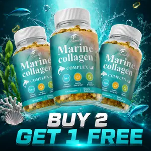 Buy 2, Get 1 Free, Marine Collagen Peptides 2000mg + Hyaluronic Acid 100mg + Vitamin C 100mg – Skin & Hair Health, Joints & Bones Support, Antioxidant Boost, 3 Bottles, 120 Softgels