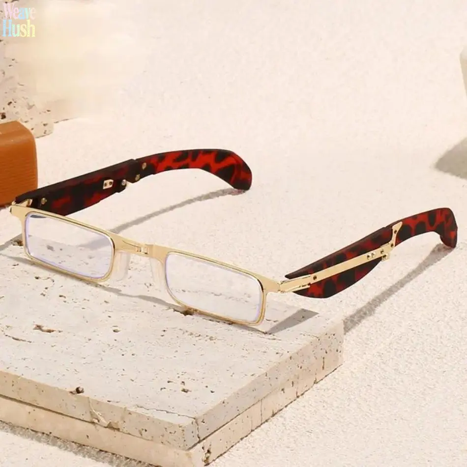 Foldable Reading Glasses for Men, Rectangular Gold-Tone Frames with Tortoiseshell-Pattern Temples, Portable Eyewear with Zipper Storage Pouch for Home, Office & Travel, Sohochic