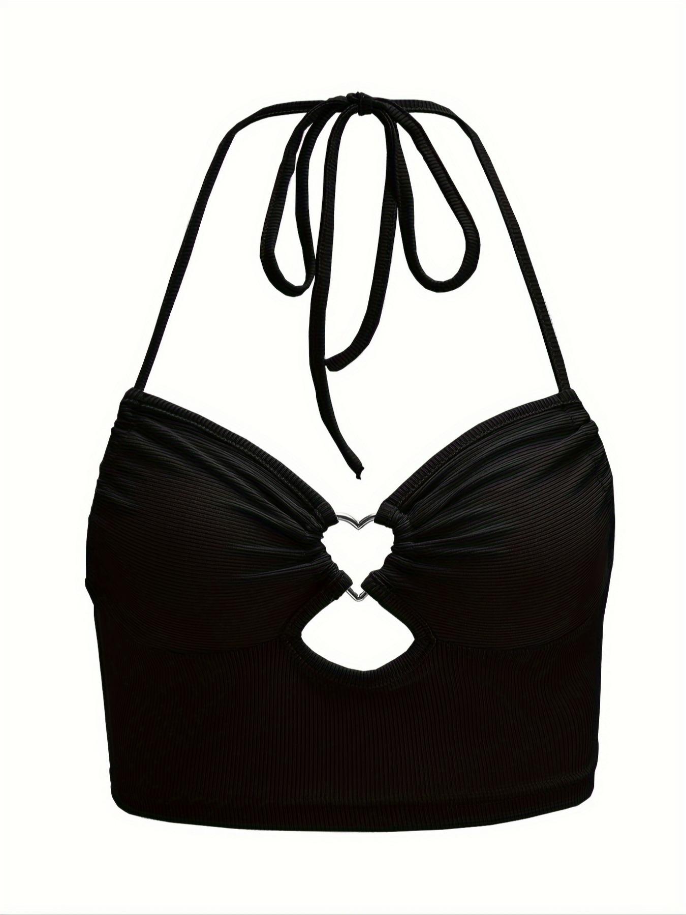 Women's Solid Cut Out Ruched Halter Neck Crop Top, Y2K Fashion Tie Back Backless Crop Top for Summer, Women's Clothing for Daily Wear Valentine's Day, gift