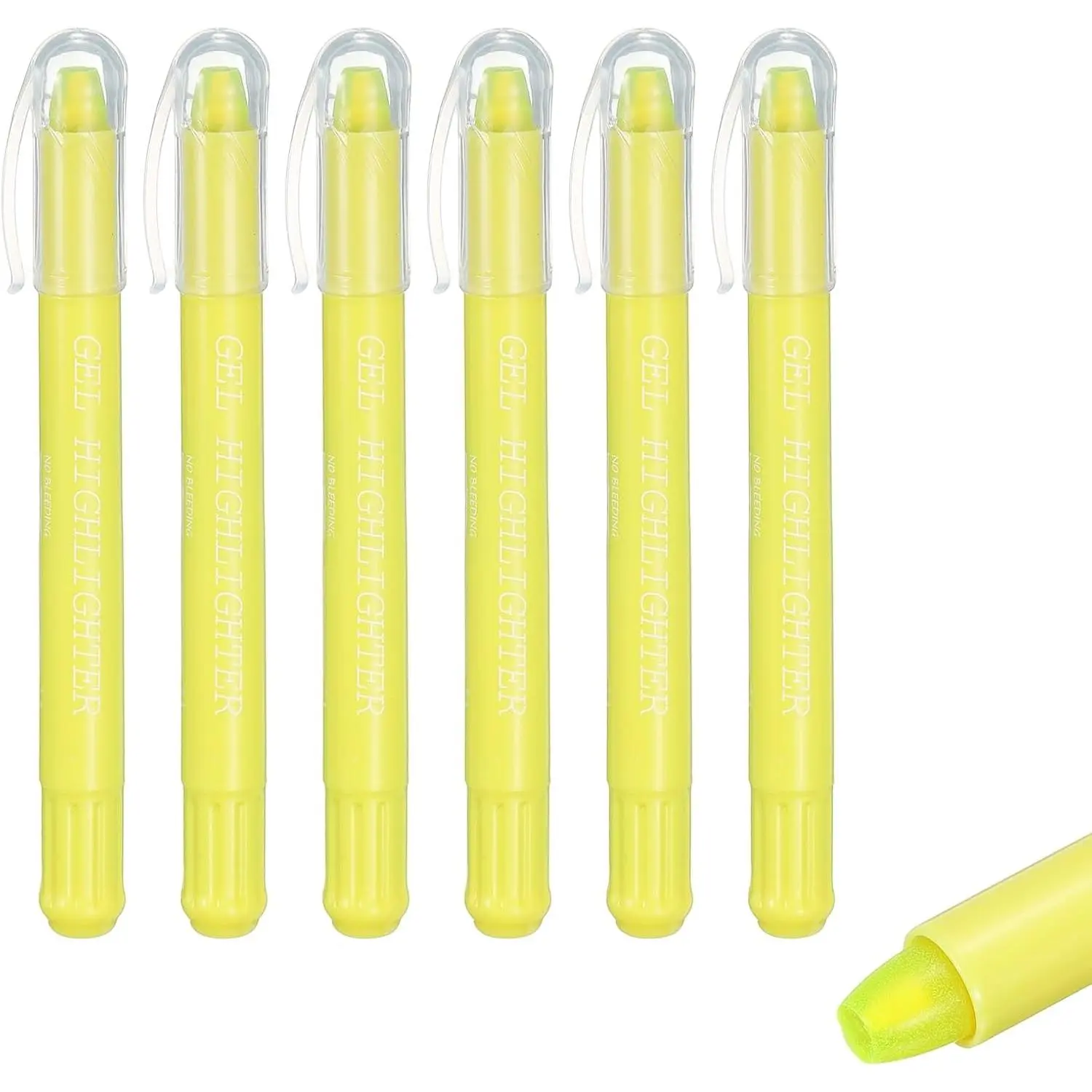 Fluorescent Yellow Highlighters, 6 Pack Gel High  No Bleeds Highliters Pens Wax Crayon Neon Clear View Bright Marker Pen Twist Up Gel Stick Cute for Books Office Adults