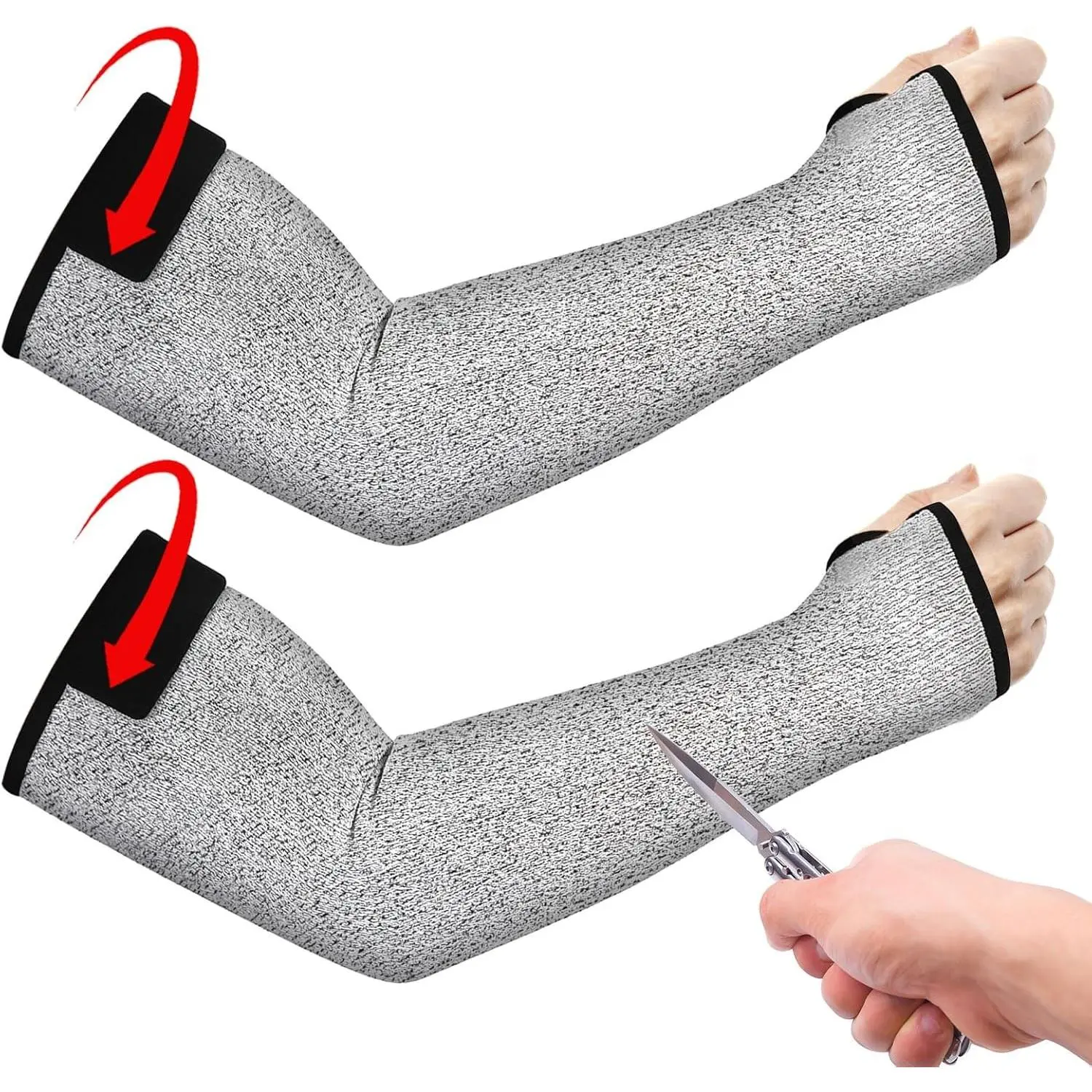 Women's Cut Resistant Arm Guards, 1 Pair Protective Arm Sleeves with Thumb Hole for Thin Skin Bruising, Gardening, Welding, Grey, Full Sleeve