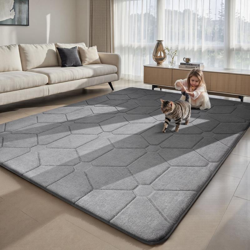 Large Size Jacquard Plush Rug, Big Fluffy 3D patterned Area Rug, Non-slip Soft Shaggy Carpet Mats for Livingroom Bedroom Nursery Home Decor Light Gray