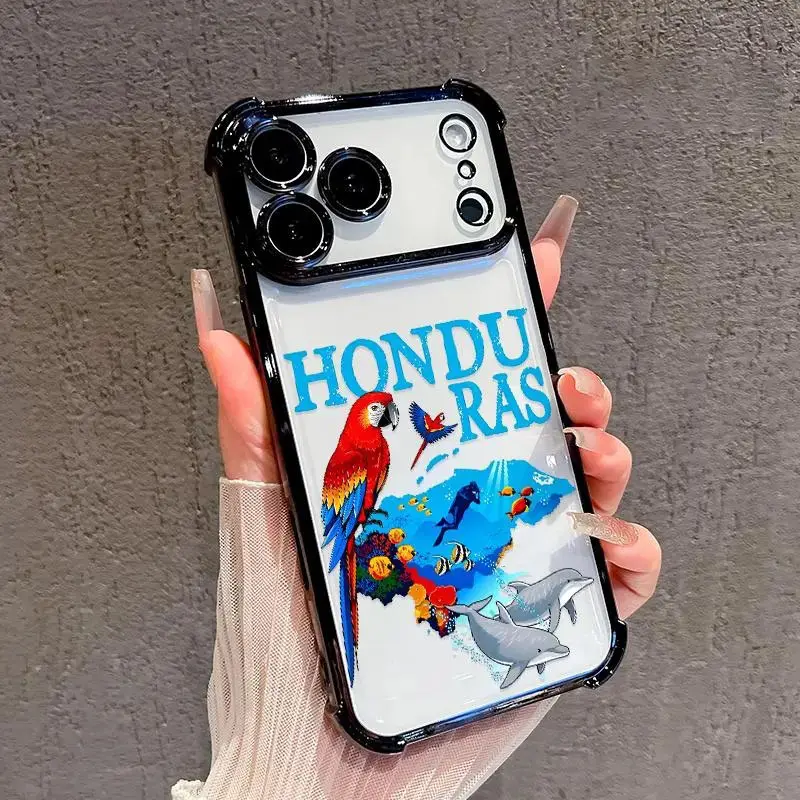 Honduras Parrot Dolphin Print Phone Case,Latino Central America Culture theme cover for iPhone 17 16 15 14 13 12 11 8 7 for Samsung Series,TPU Shockproof Four Corner Anti-Fall Phone Case,Transparent Electroplated Protective Cover,perfect gift