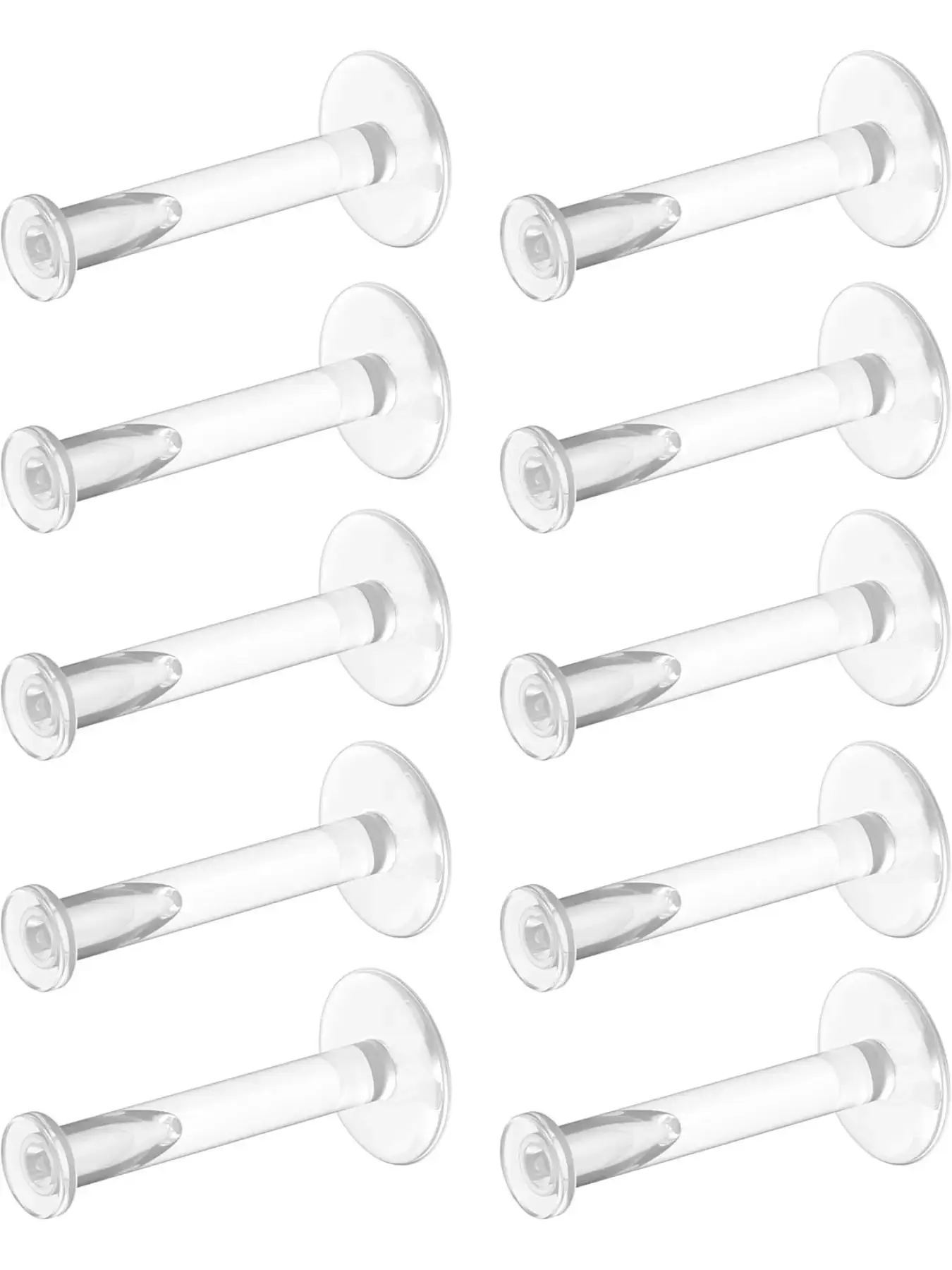 10 Pcs 18G/20G Hypoallergenic Transparent Earring Sets For Multiple Piercing, Suitable For Work And Sports - Bioflex Lip Rings, Cartilage Helix Tragus Earlobe Earrings, Clear Piercing Retainers, Plastic Jewelry, Unisex, 6mm, 8mm, 10mm, 12mm