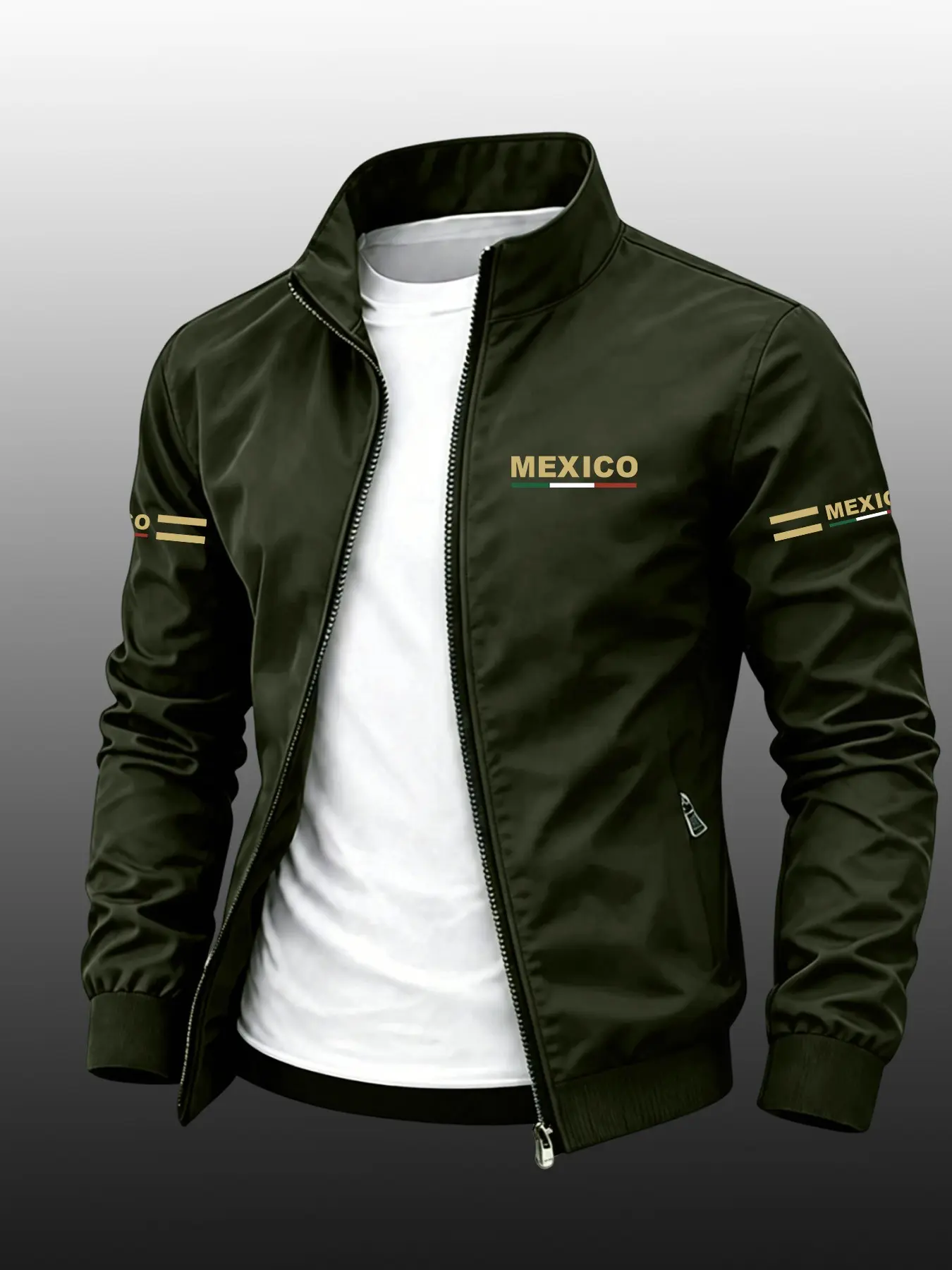 Men's Mexico Flag Print Lapel Sport Jacket, Long Sleeve Slim Fit Zipper Outerwear, Durable Casual Outdoor Coat, Perfect Gift, Casual Coats