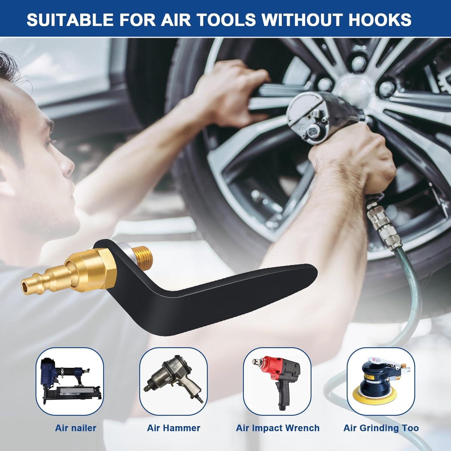 1" Aluminum Pneumatic Tool Hook with 1/4" Air Tool Swivel Fitting, 3/8 1/4 NPT ,Brass Bushing, Aluminum Pneumatic Tool Rafter Hook Hanger for Air Nailer,Air Blow Gunetc