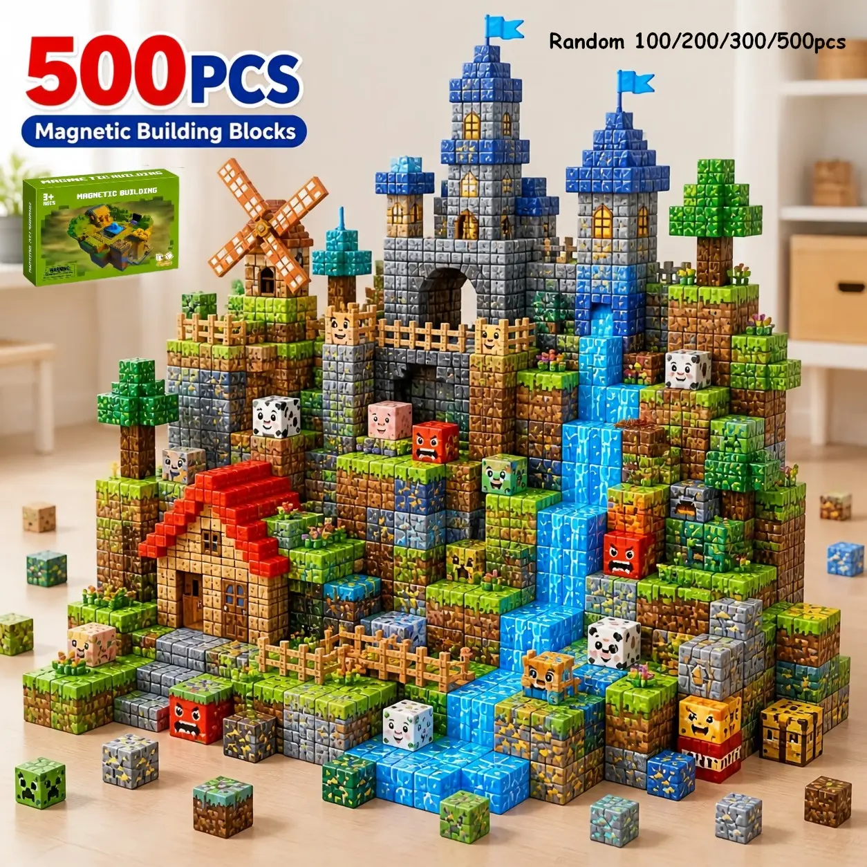 Random Magnetic Blocks Set 100-500 Pieces, Pixel Style Magnetic Building Toys, 3D Stem Educational Gift, Enhances Spatial Thinking Skills
