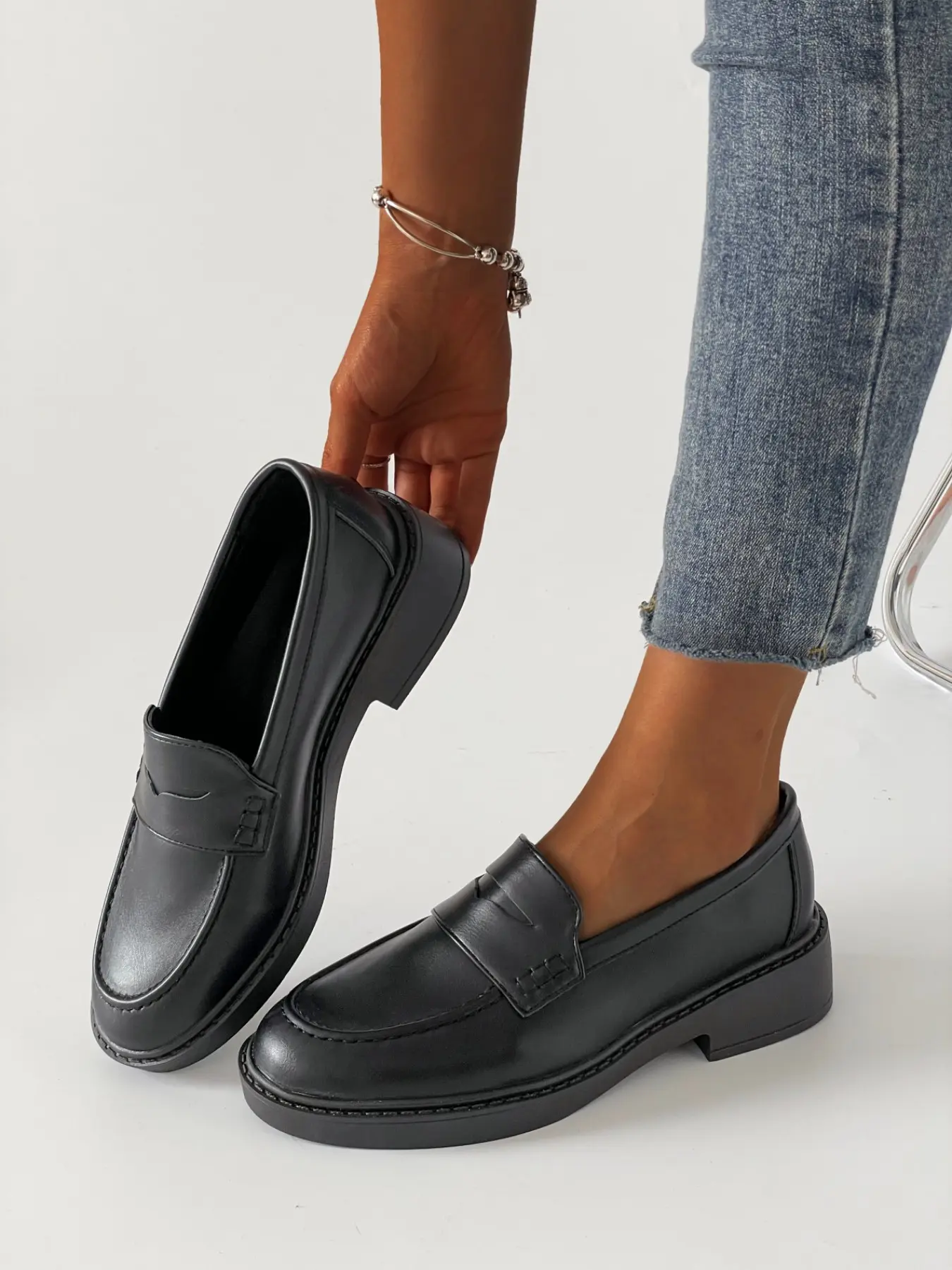Women's Retro British Style Casual Loafers, Thick Sole Slip-On Penny Shoes, Comfortable Office Campus Daily Walking Shoes