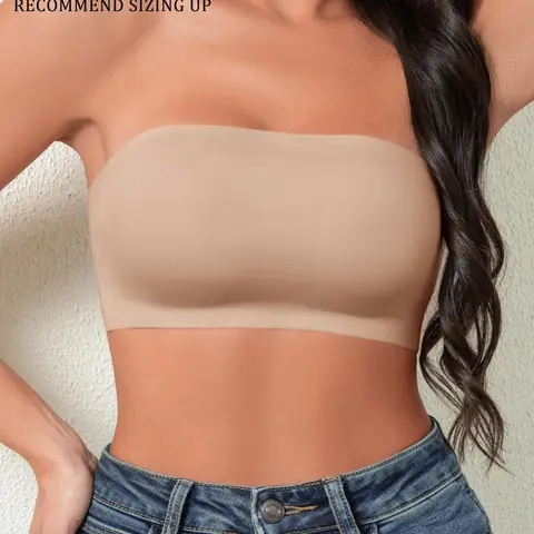 Women's Solid Color Non-slip Wireless Bandeau Bra, Seamless Nylon Bra, Casual Comfortable Breathable Buckleless Strapless Lingerie Top for Daily Wear, Lingeries for All Seasons, Breathable Bras
