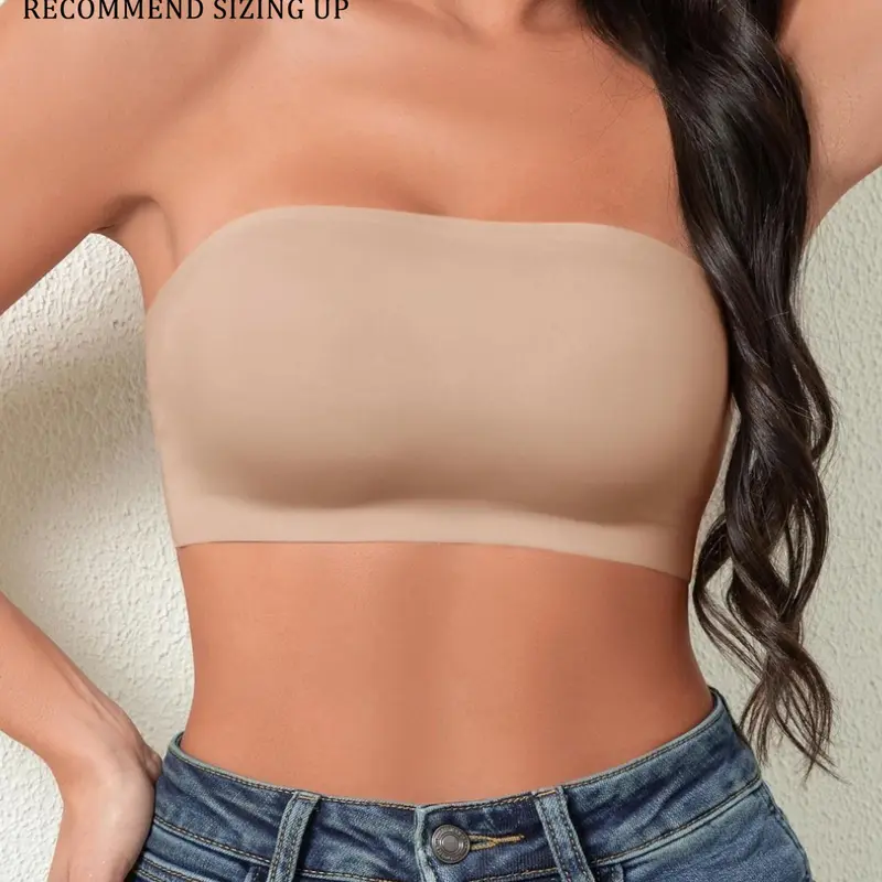 Women's Solid Color Non-slip Wireless Bandeau Bra, Seamless Nylon Bra, Casual Comfortable Breathable Buckleless Strapless Lingerie Top for Daily Wear, Lingeries for All Seasons, Breathable Bras