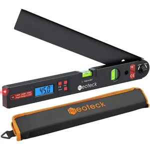 Neoteck 225° Aluminum Digital Angle Finder with Laser (Class 2 Laser,<1mW),400mm Angle Ruler Protractor with Bubble Level,LCD Display for Woodwork,Construction,Tile Installation,Picture Hanging-Black