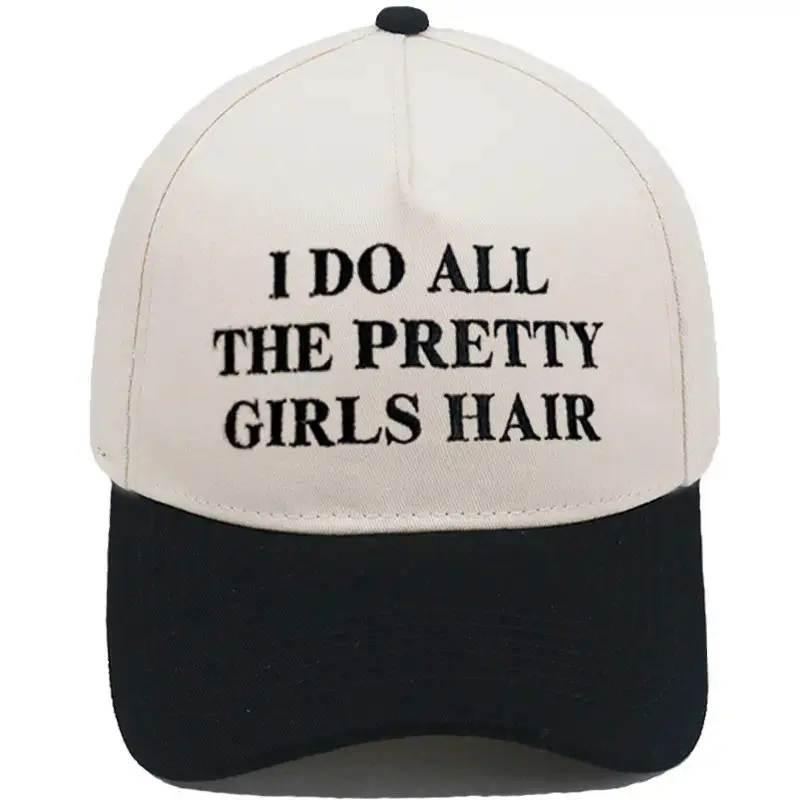 I Do All The Pretty Girls Hair Embroidered Two Tone 5-Panel Structured Baseball Cap Vintage Hairstylist Trendy Women Daily Streetwear Sun Hat
