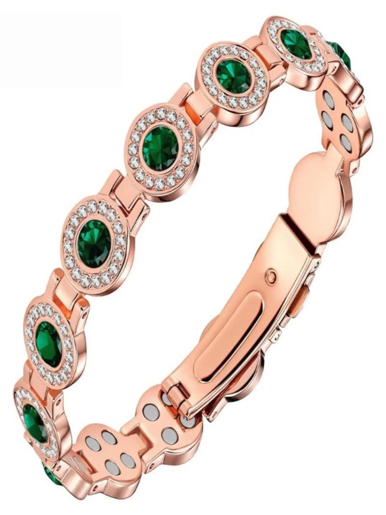 4x Strength Magnetic Copper Women's Bracelet, Updated 3800 Gauss Magnet, Adjustable Length with Safety Buckle, High-Quality Crystal Inlay
