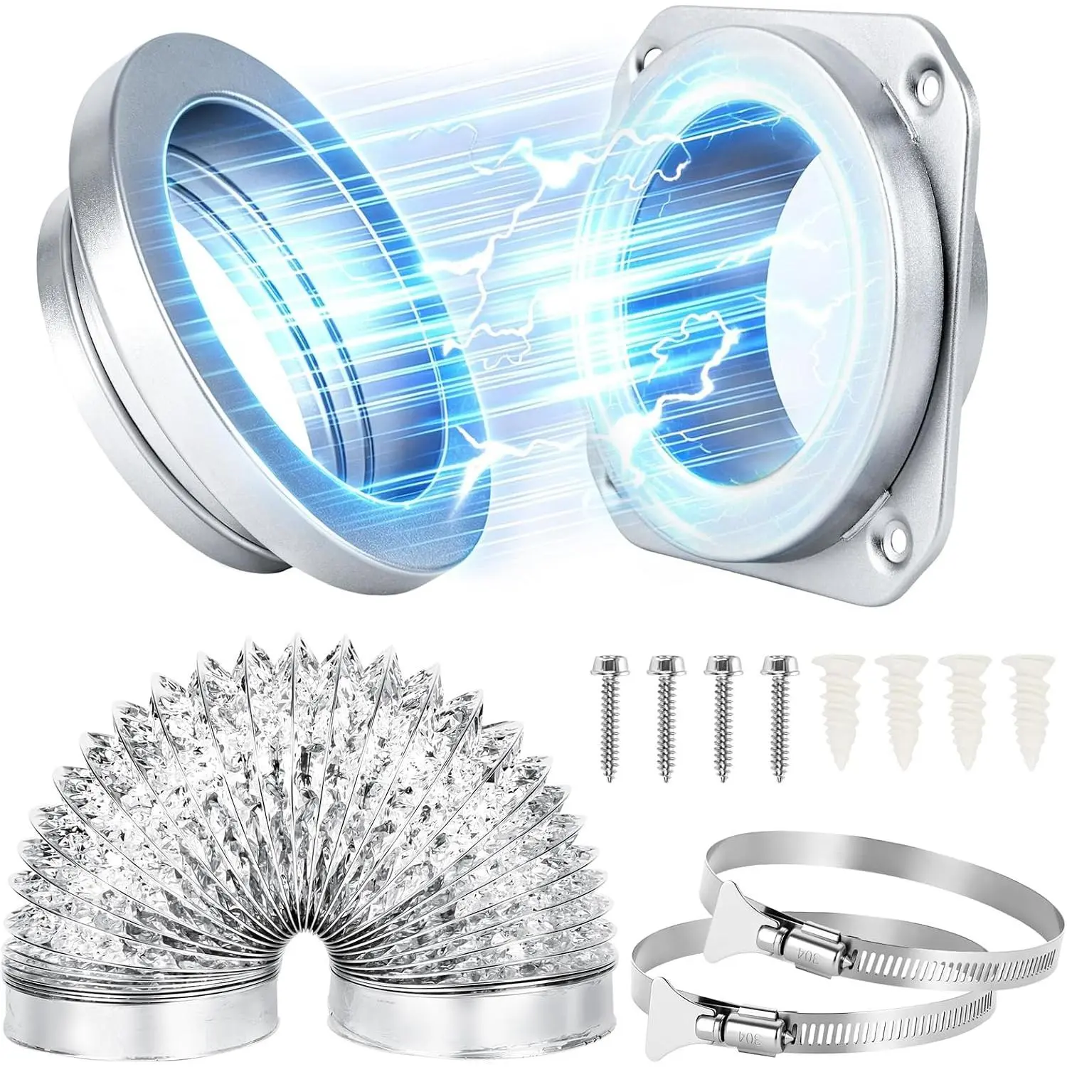 Dryer Vent Connector Kit, 4 Inch Flexible Dryer Vent Duct Hose 3.3FT for Tight Space, Easy to Clean Quick Connection with 2 Hose Clamps