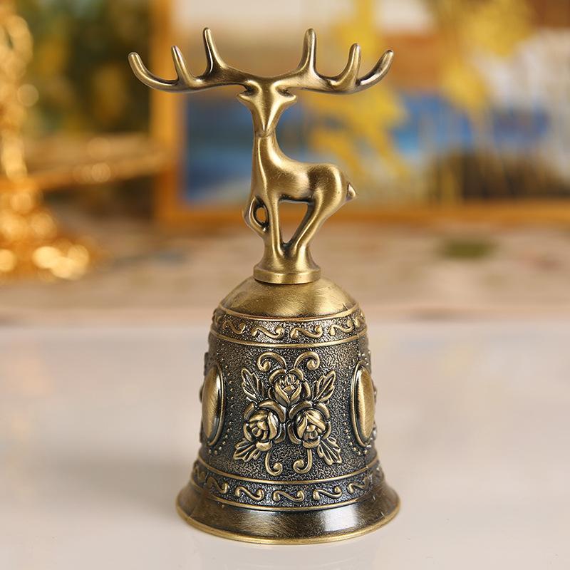 Deer Rose Hand Bell Metal Call Ring Bell Vintage Decorative Service Bell Clear Loud Sound Desktop Table Ring Bell Cute Ornamental Handheld Bell for Bar Restaurant Cafe Kitchen Hotel Wedding Party Home Desk Decoration Opening Meal Call Supply