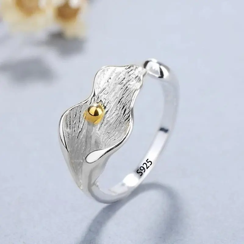 925 Sterling Silver Ring for Women with an Irregular Lotus Texture, Retro Look and Adjustable Size for Everyday Wear, All Seasons, Creative Shape, Daily Wear