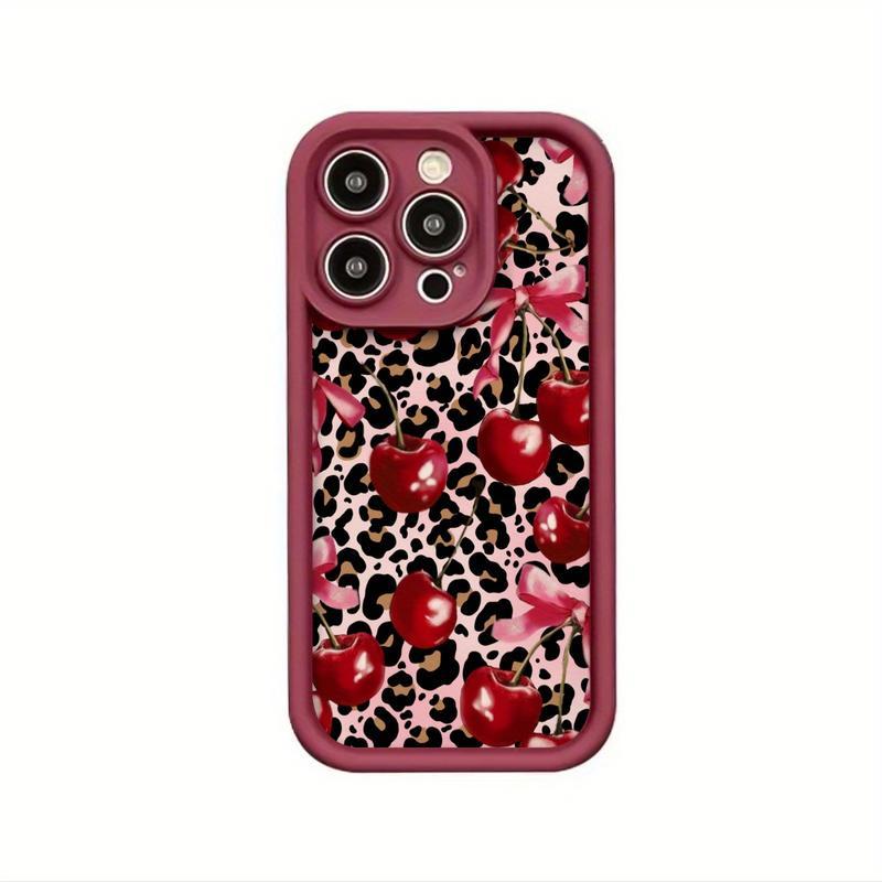Leopard Cherry Pattern Case for iPhone 17 16 15 14 Pro Max 13 12 11 Plus Shockproof Non Slip Military-Grade Protection Silicone Cover Protector Screen Protector.QXB795