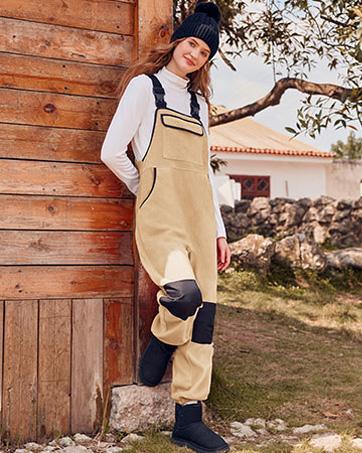 Yousify Women's Army Green Fleece Warm Overalls Winter Casual Jumpsuits with Pockets Ski Bibs Snow Pants S-2XL Basic Fitted Minimalist Sleeveless Strap Strappy Womenswear