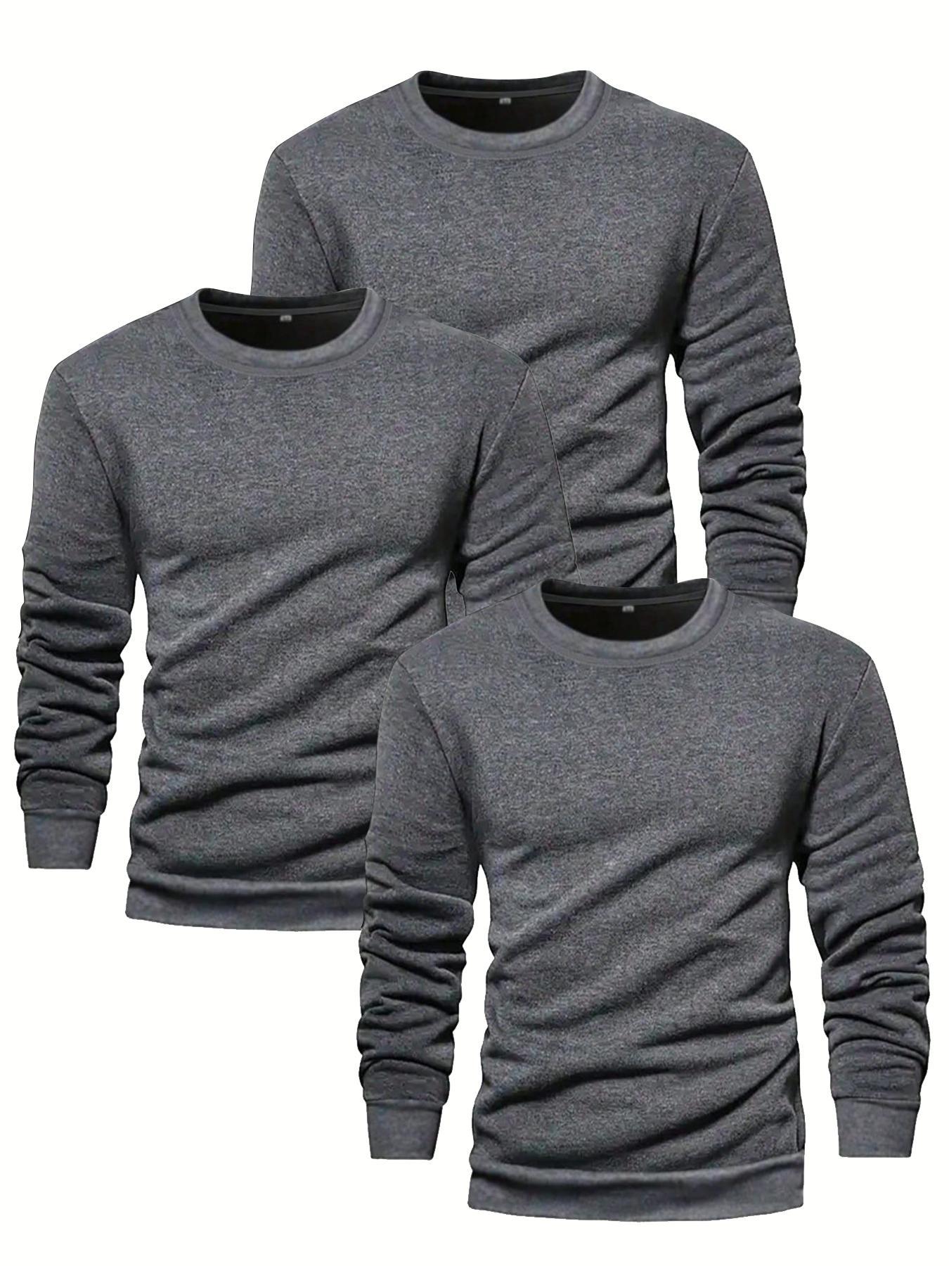 Men's Solid Plain Long Sleeve Crew Neck T-shirt, Casual Regular Fit Basic Round Neck Tee for Fall & Winter, Men's Clothes for Daily Wear