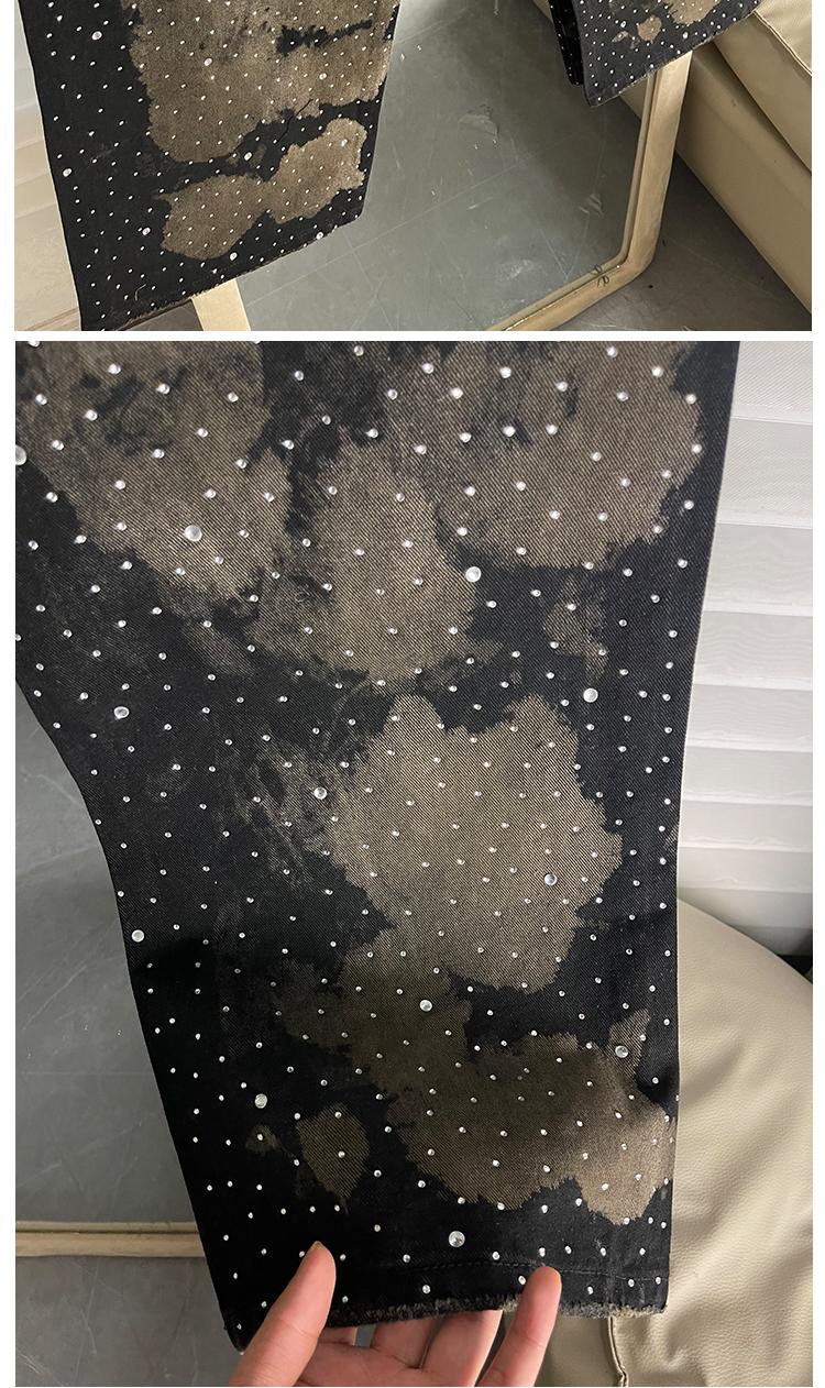 Parisian Sle Heavy Du Rhinestone Rivet Denim Jeans Loose Straight Leg Wide Leg Pants ex American Retro Trendy Brand