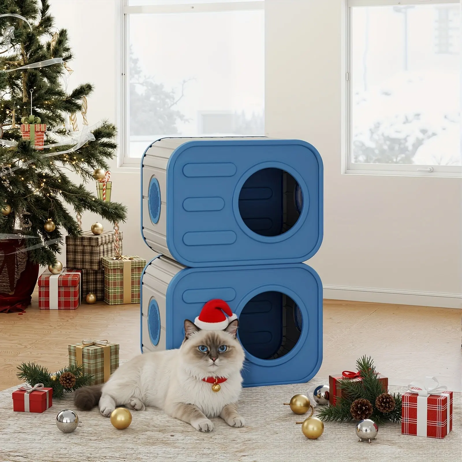 Resin pet cat bed, easy to assemble, suitable for indoor and outdoor, easy to clean, durable, giving pets a comfortable home, stray cat house.Perfect Holiday Gift for Halloween, Christmas, Thanksgiving