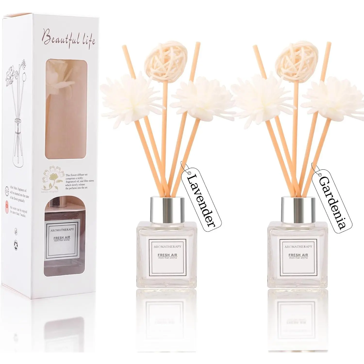 Reed Diffuser Set of 2, Jasmine &  Scent Oil Diffuser with Sticks for  , Office Living Bedroom Decor, Bathroom Decor and Accessories, Air Fresheners  Set, 1.7 fl oz/50ml x 2