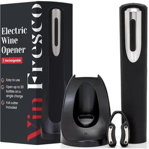 Rechargeable Electric Wine Bottle Opener with Charging Base and Foil Cutter, Automatic Electric Corkscrew for Easy Cork Removal, Best Gift for Wine Lovers Black & Silver