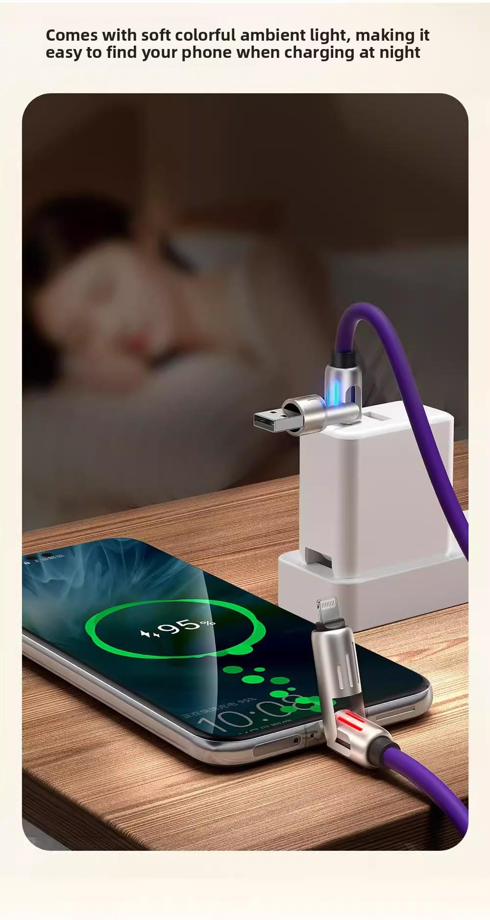 240W light-emitting four-in-one mobile phone data cable PD super fast charging dual-port charging data cable with colorful breathing light