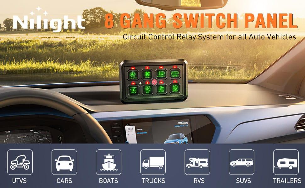 Nilight 8Gang Multifunction Green Rocker Switch Panel System