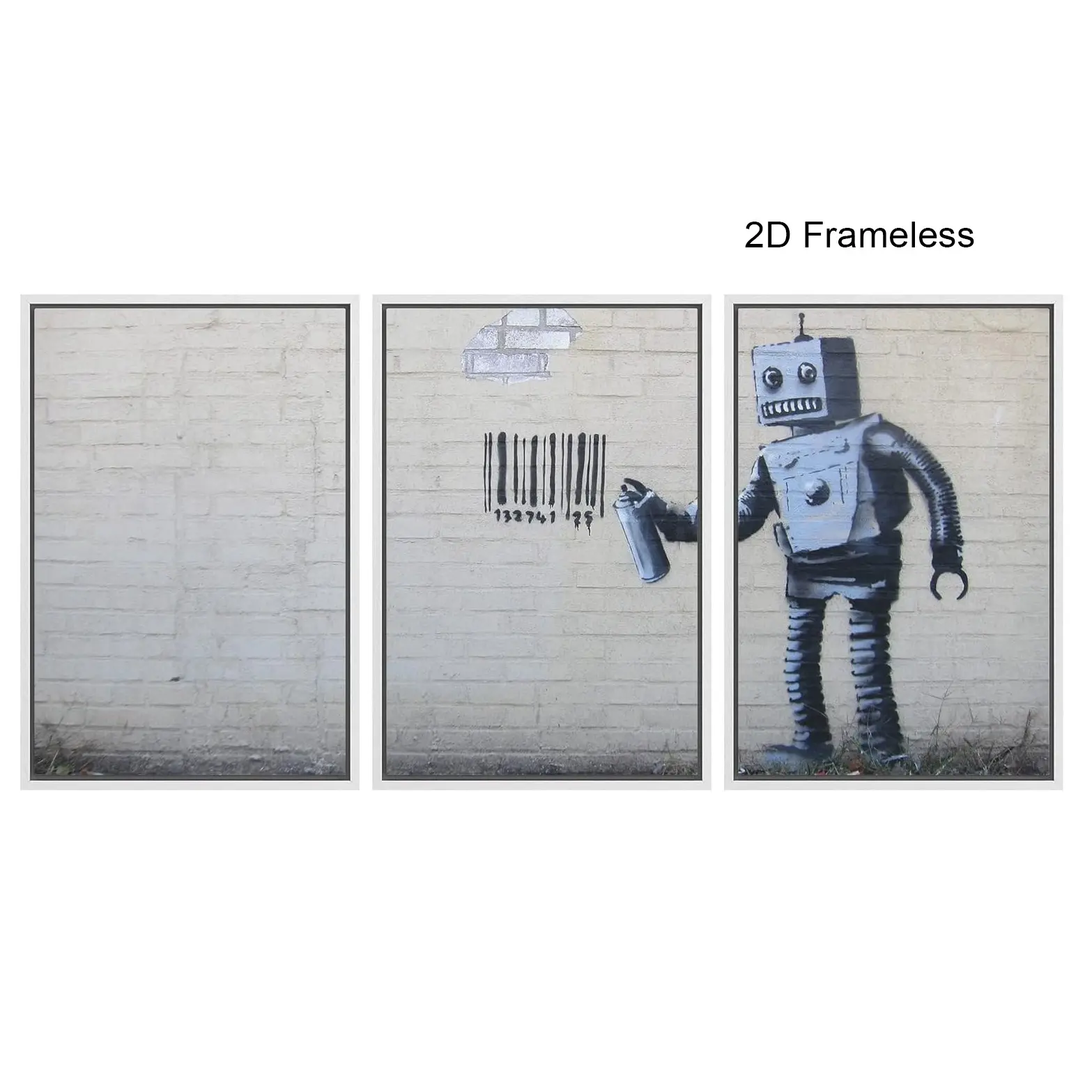 3-Piece Set, Banksy Street Robot Graffiti - Canvas Art Print  Perfect for the living room, bedroom, or office; unframed