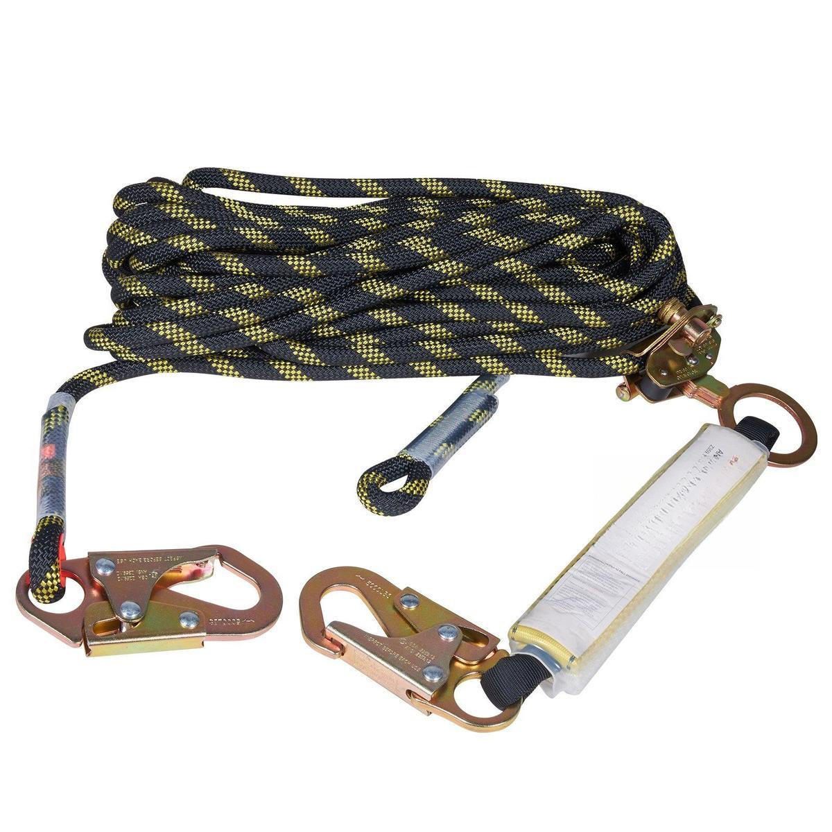 Vertical Lifeline Assembly 0.55'' x 50' Fall Protection Rope with 30 KN Breaking Tension, Polyester Roofing Rope with Steel Snap Hooks, Rope Grab, and Shock AbsorberCompliant