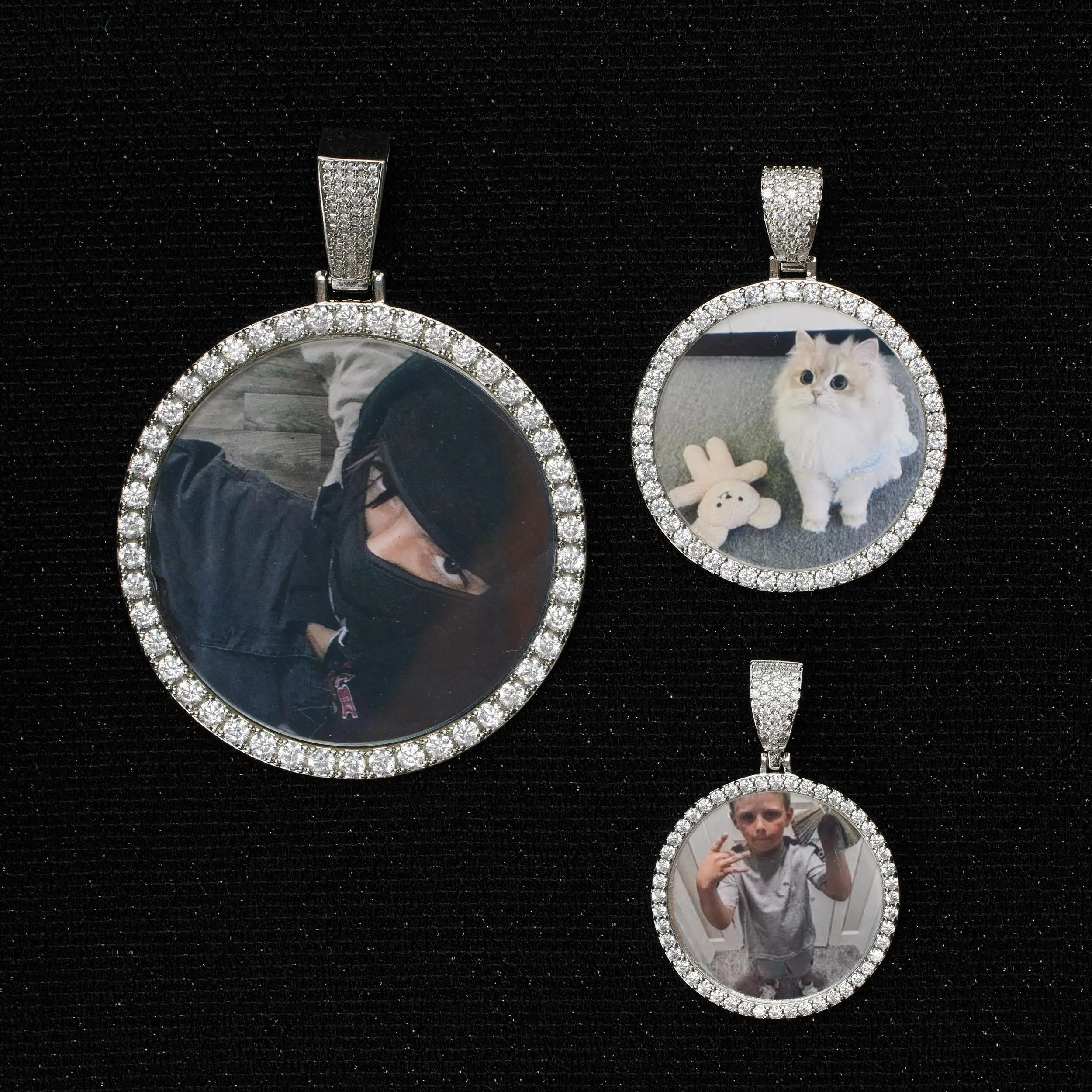 IH Iced Out Round Custom Photo Pendant Necklace 18K Gold Plated Natural Sri Lanka Zircon Hip Hop Personalized Jewelry for Women
