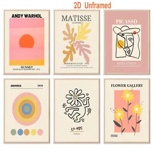 6-Piece Set: Frameless Matisse Mural Reproductions, Minimalist Flower Market Posters, Vintage Gallery Eclectic Exhibition—Matisse Prints and Picasso Floral Art Wall Decor Set, Matisse Posters to Enhance Your Room’s Aesthetic, Pink Abstract Paintings