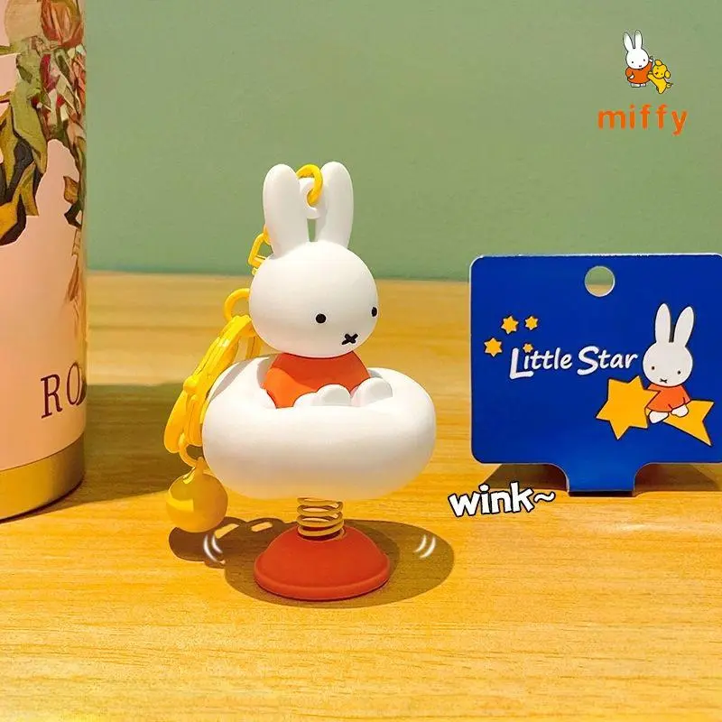 Kawaii Miffy Keychain Creative Dopamine Car Ornaments Cartoon Fashion Figurine Statue Model Anime Accessories Girl Perfect Gifts