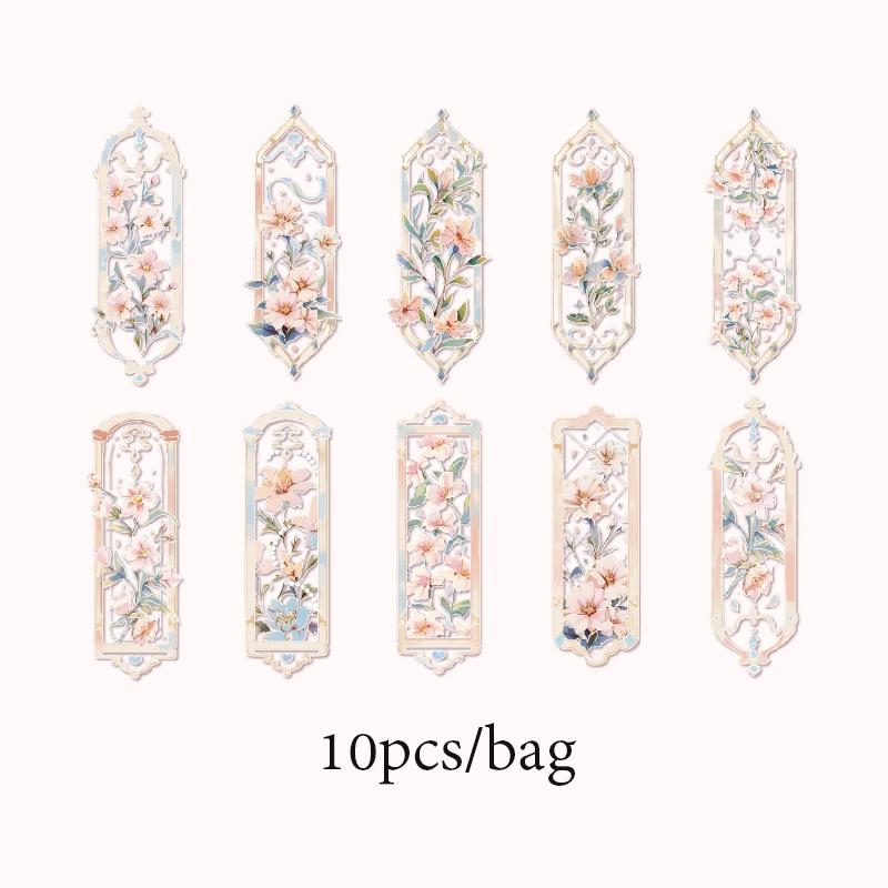 10pcs/pack Vintage Floral Pattern Bookmark, Creative Decorative Bookmark, Diy Decorative Material for Scrapbooking & Journal Making, Book Accessories
