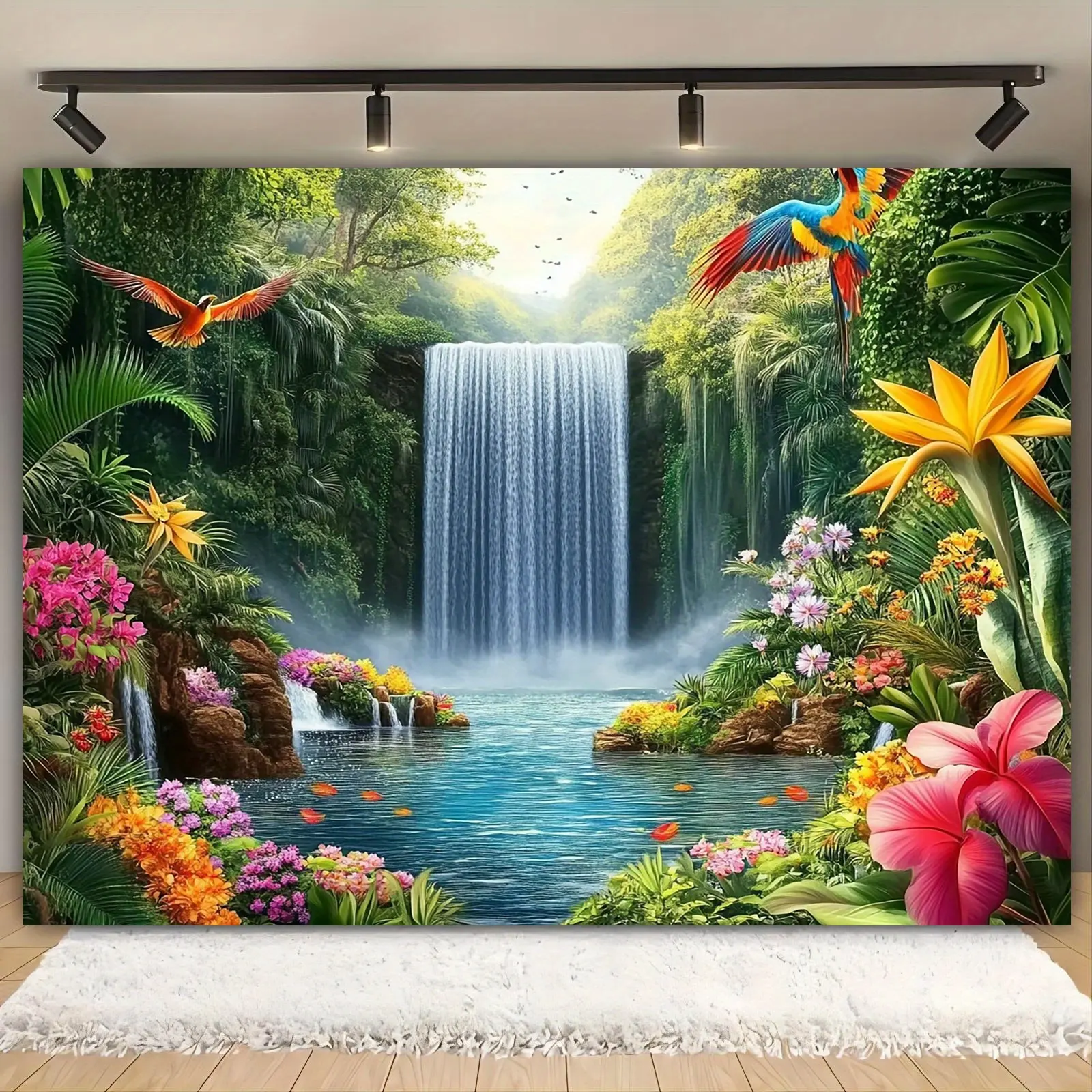 Rainforest Waterfall Backdrop Party Backdrop Birthday Decoration Photo Background Wall Decor Event Decoration Photography Background Tropical Holiday Wedding Anniversary Festival Premium Polyester Fabric Indoor Outdoor Decor