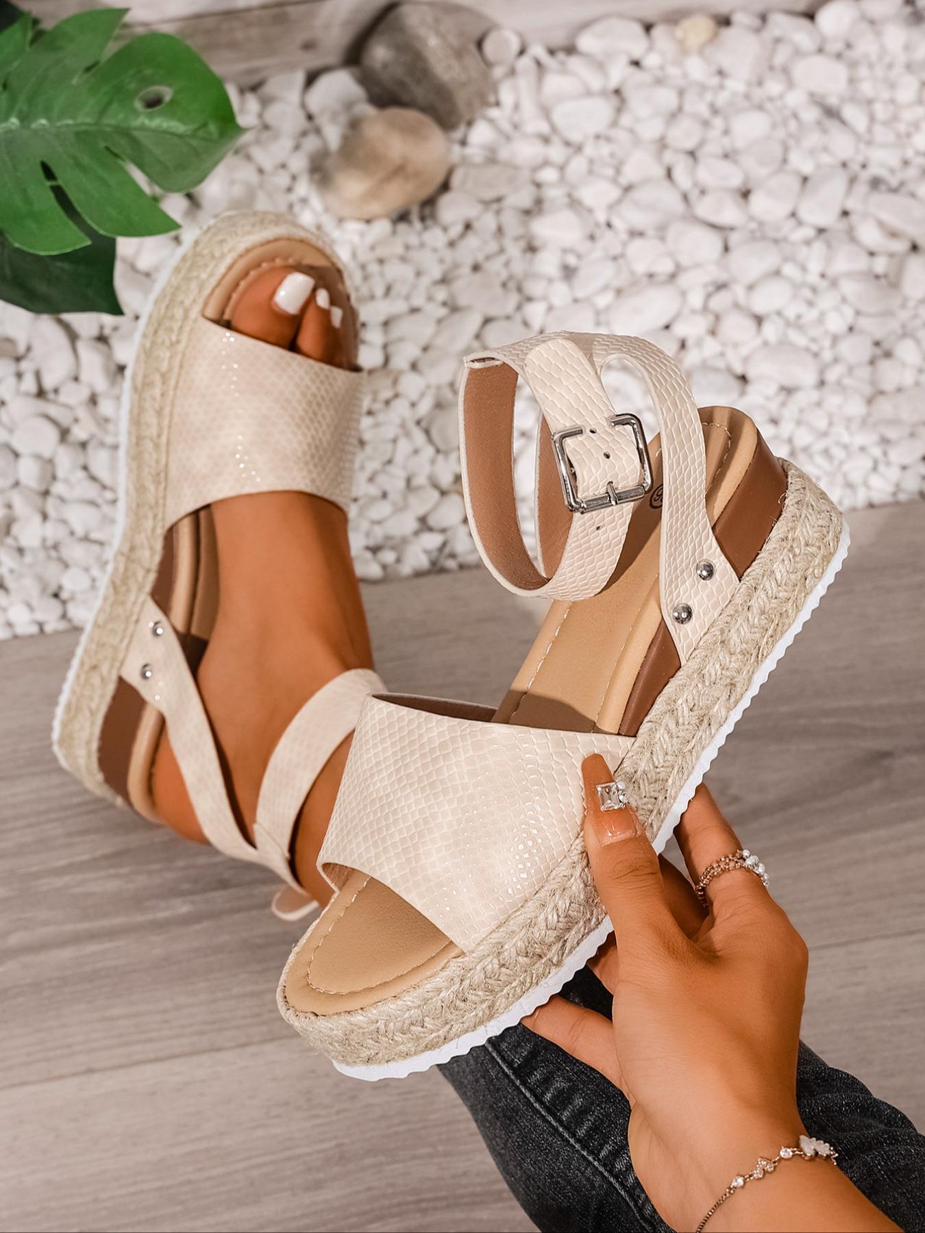 Women's Solid Color, 2024 Casual Comfortable Sandals for Summer, Lightweight All-match Flatform Shoes for Daily Wear, Fashionable Espadrilles Sandals