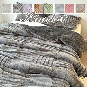 Ultra Soft Embossed Plush Throw Blanket, Warm Fluffy Cozy Cover, Lightweight Air Conditioning Blanket for Office Naps, Living Room Sofa and All-Season Home Use