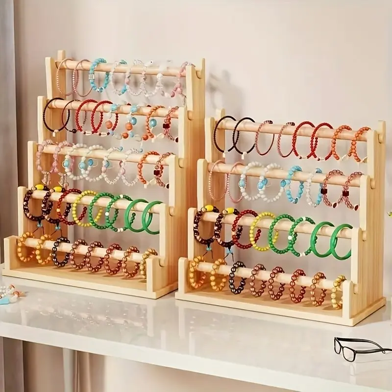 Multi-Layer Six Layers Wooden Jewelry Display Rack, Large Capacity Desktop or Window Organizer, Easy Assembly, Perfect for Bracelets, Necklaces, Hair Accessories