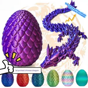 Laser Purple 3D Printed Crystal Gem Dragon Egg Combo Set - 3.3in Egg, 8.6in Fully Articulated Fidget Dragon Model, Stress Relief Desk Decor, Stocking Stuffer for Kids, Laser Purple Dragon Egg Set