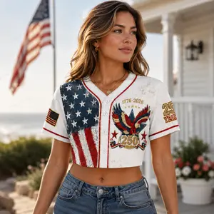 USA 250th Anniversary Baseball Jersey Women Liberty & Justice Statue of Liberty Patriotic Crop Top Shirt 1776-2026 Independence Day 4th of July Freedom America Flag Graphic Button Up Streetwear Sport Jersey Fan Gift USA Pride Outfit
